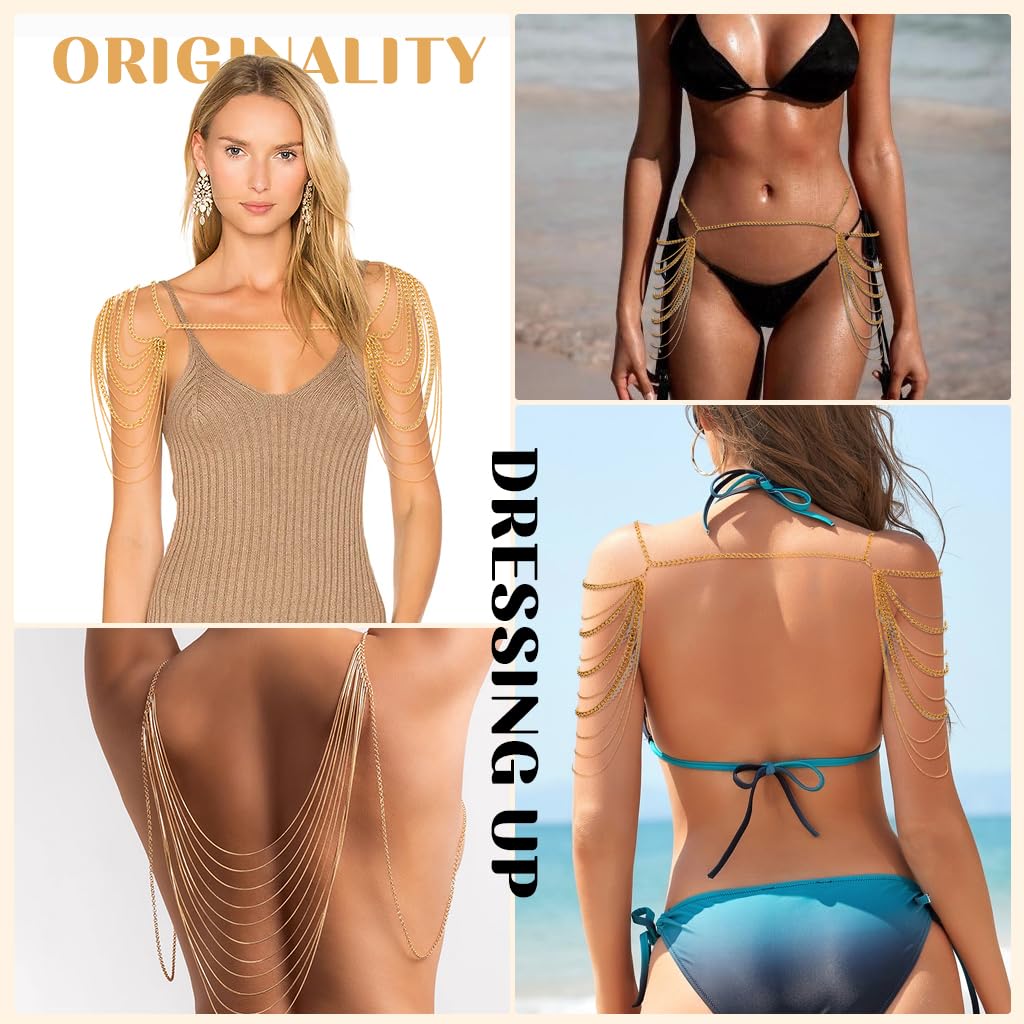 SANNIDHI® Tassel Body Chain Fashion Piece Golden Layered Tassel Chain for Off-shoulder Dress Adjustable Shoulder Tassel Charm Chain Party Wear Fashion Piece for Women SANNIDHI® Tassel Body Chain Fashion Piece Golden Layered Tassel Chain for Off-shoulder Dress Adjustable Shoulder Tassel Charm Chain Party Wear Fashion Piece for Women